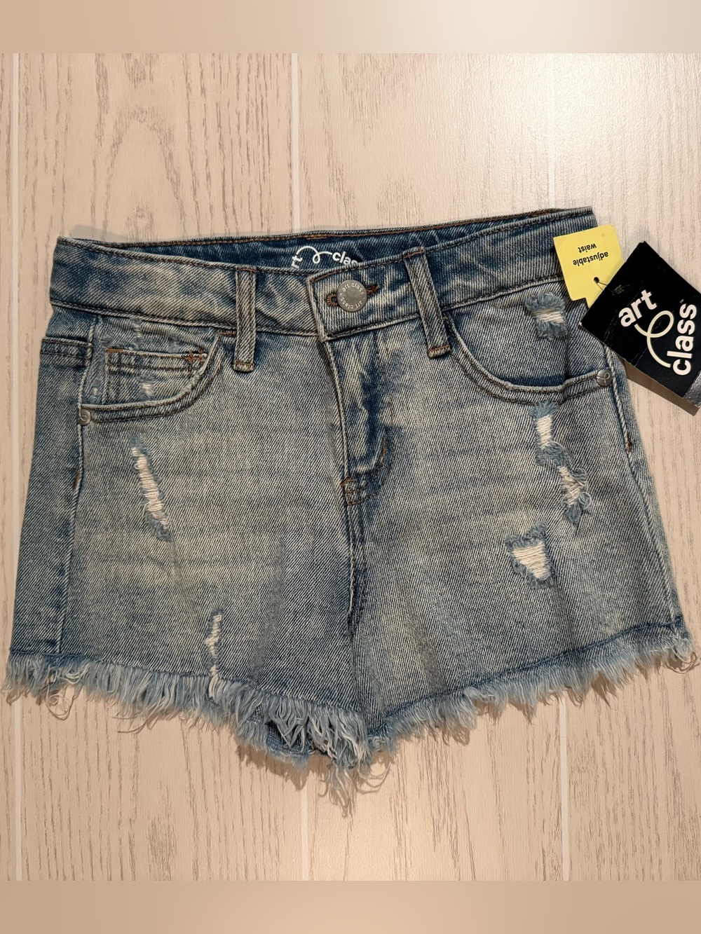 Art Class Girls Distressed Denim Shorts Size 6/6X Light Wash NWT